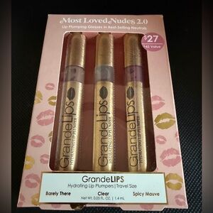 GrandeLIPS Hydrating Lip Plumpers Set - Barely There, Clear, Spicy Mauve.